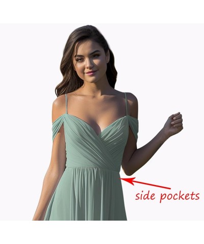 Women’s Off Shoulder Bridesmaid Dresses with Pockets Long Spaghetti Straps Pleats Formal Dress with Slit YG252 Coral $29.69 D...