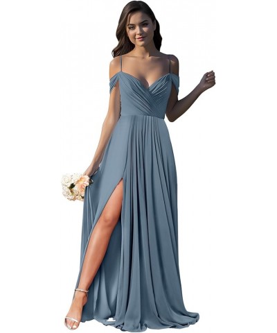 Women’s Off Shoulder Bridesmaid Dresses with Pockets Long Spaghetti Straps Pleats Formal Dress with Slit YG252 Coral $29.69 D...