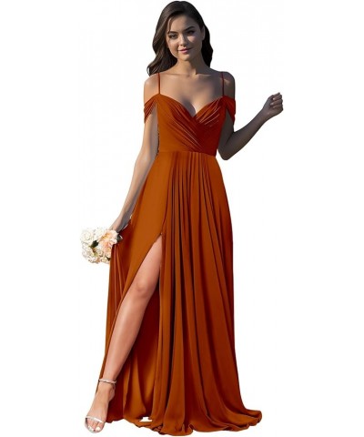 Women’s Off Shoulder Bridesmaid Dresses with Pockets Long Spaghetti Straps Pleats Formal Dress with Slit YG252 Coral $29.69 D...