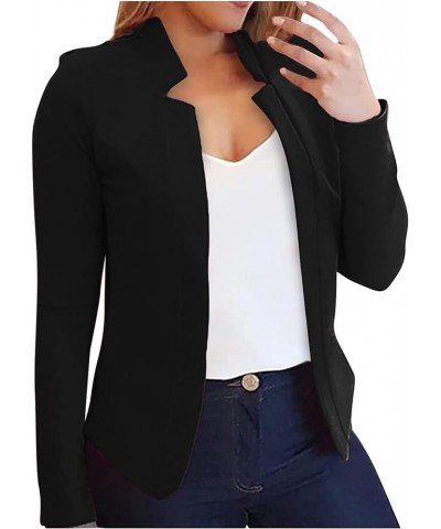 Blazers for Women Business Casual Coats Plus Size Corpped Jacket Solid Open Front Cardigan Work Long Sleeve Outerwear A03-bla...