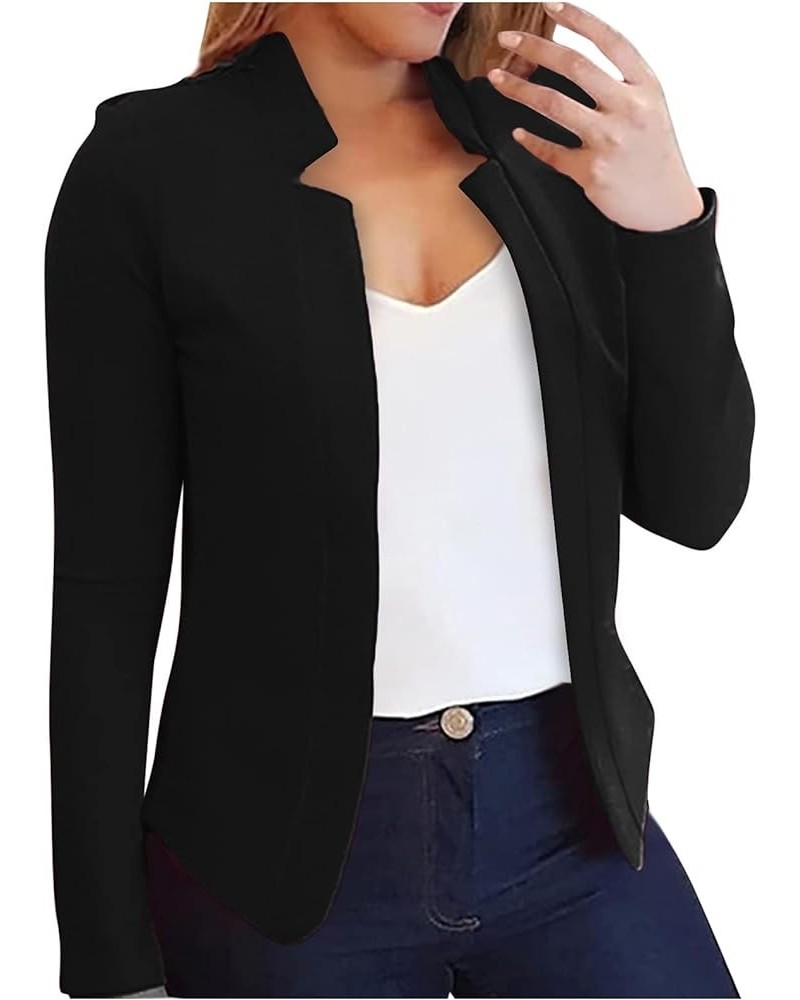 Blazers for Women Business Casual Coats Plus Size Corpped Jacket Solid Open Front Cardigan Work Long Sleeve Outerwear A03-bla...