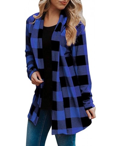 Plaid Shacket Womens Casual Tartan Over Shirt Long Sleeve Trench Coat Wool Blend Flannel Jacket Fall Fashion Clothes A06 blue...