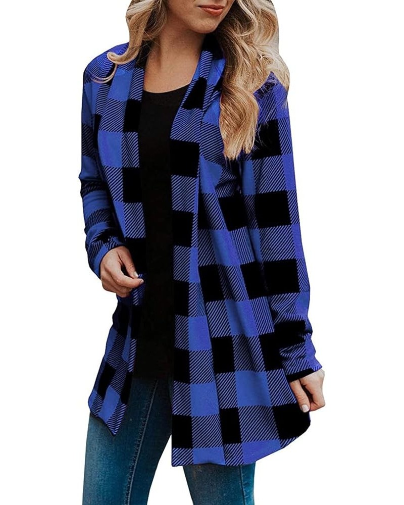 Plaid Shacket Womens Casual Tartan Over Shirt Long Sleeve Trench Coat Wool Blend Flannel Jacket Fall Fashion Clothes A06 blue...