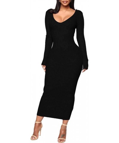 Women's Casual Off Shoulder Long Sleeves Slim Knit Bodycon Sweater Dress Midi Pencil Dress. A-black $22.05 Dresses