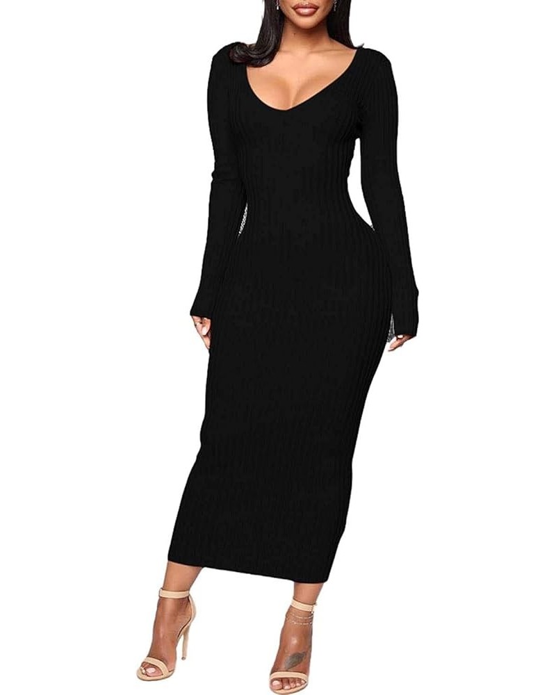 Women's Casual Off Shoulder Long Sleeves Slim Knit Bodycon Sweater Dress Midi Pencil Dress. A-black $22.05 Dresses