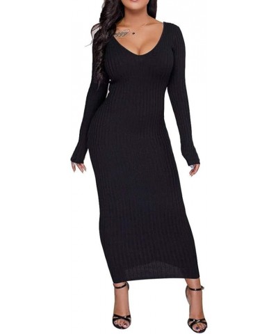 Women's Casual Off Shoulder Long Sleeves Slim Knit Bodycon Sweater Dress Midi Pencil Dress. A-black $22.05 Dresses