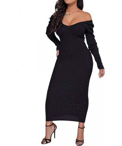 Women's Casual Off Shoulder Long Sleeves Slim Knit Bodycon Sweater Dress Midi Pencil Dress. A-black $22.05 Dresses