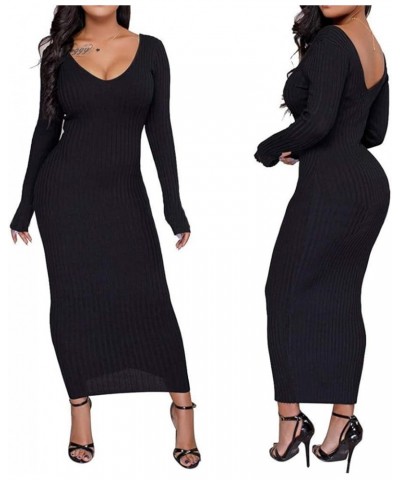 Women's Casual Off Shoulder Long Sleeves Slim Knit Bodycon Sweater Dress Midi Pencil Dress. A-black $22.05 Dresses