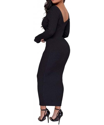 Women's Casual Off Shoulder Long Sleeves Slim Knit Bodycon Sweater Dress Midi Pencil Dress. A-black $22.05 Dresses