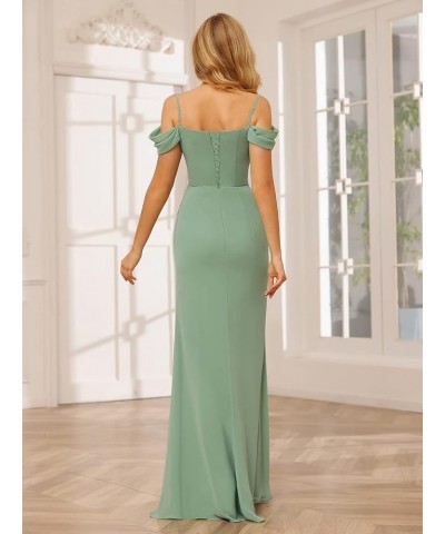 Cold Shoulder Tight Mermaid Bridesmaid Dresses Long with Slit Chiffon Pleated Formal Dress for Women CYM128 Yellow $27.36 Dre...