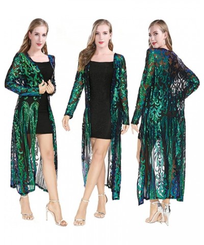 Women's Sparkling Sequin 1920s Cover Up Loose Open Front Long Sleeve Cardigan Coat Dress for Evening Party A1 Green $20.11 Sw...