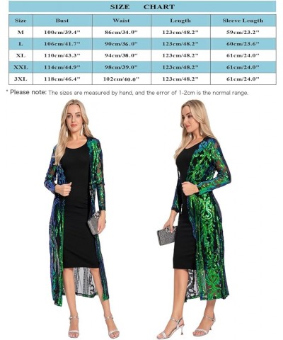 Women's Sparkling Sequin 1920s Cover Up Loose Open Front Long Sleeve Cardigan Coat Dress for Evening Party A1 Green $20.11 Sw...