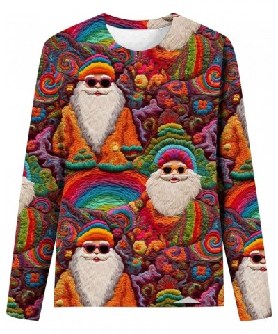 Christmas Tops for Women 3D Santa Print Long Sleeve Fall Shirts Novelty Funny Tunic Sweatshirt Cute Crew Neck Blouses Tshirt ...