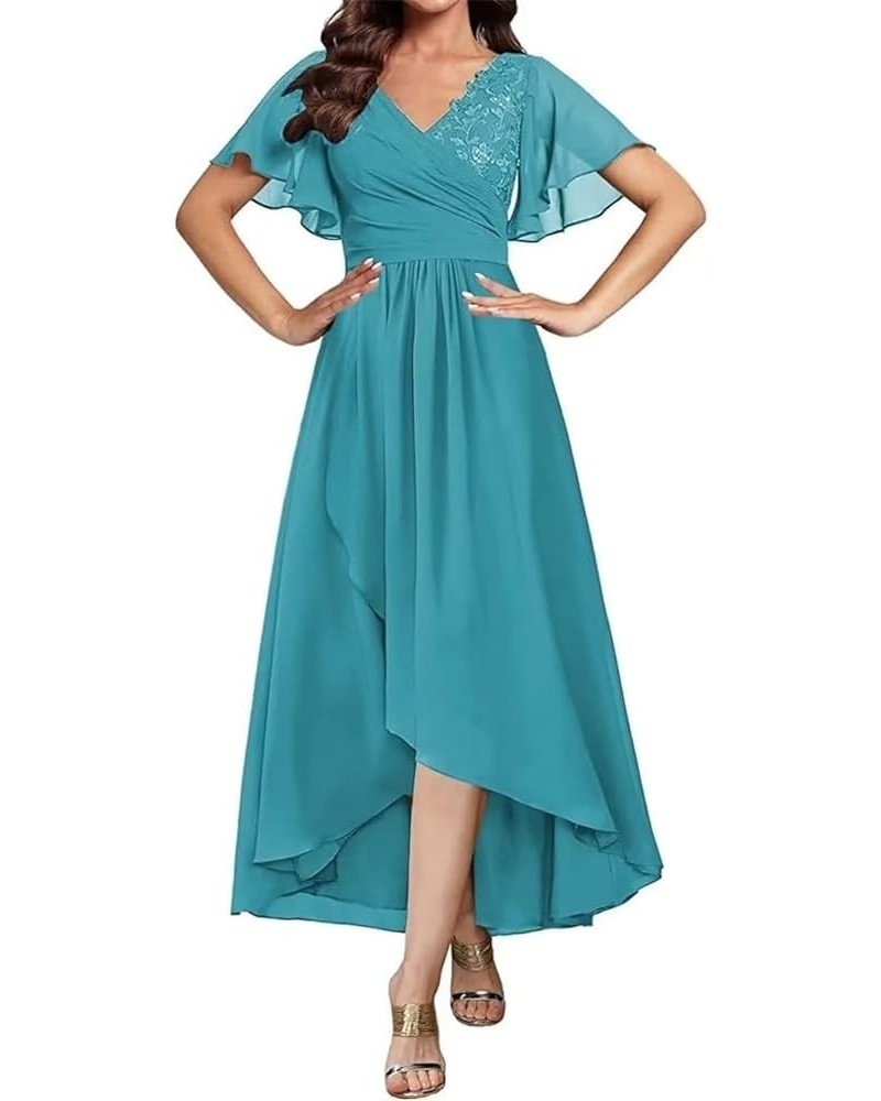 Tea Length Mother of The Bride Dresses for Wedding with Sleeves Bridesmaid Dresses Chiffon Formal Evening Gowns Turquoise $30...