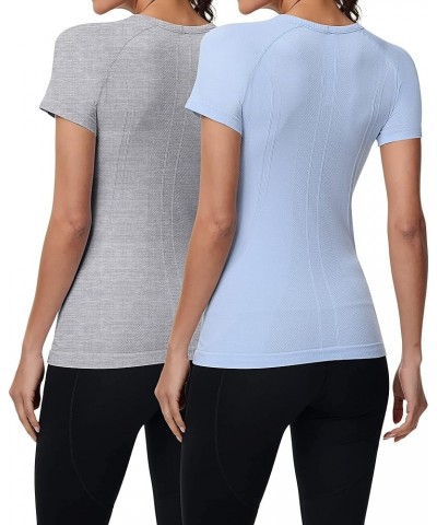 2 Pieces Women Short Sleeve Workout Shirt Seamless Workout Shirts Workout Tops Fitted Top Sports Yoga Athletic Shirt Top Shor...