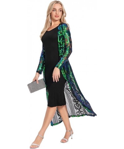 Women's Sparkling Sequin 1920s Cover Up Loose Open Front Long Sleeve Cardigan Coat Dress for Evening Party A1 Green $20.11 Sw...