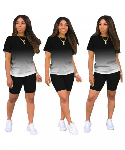 Womens Two Piece Outfits Bodycon Tracksuit Sweatsuits Print Jogger Biker Workout Lounge Pajamas Shorts Pant Set Black White G...