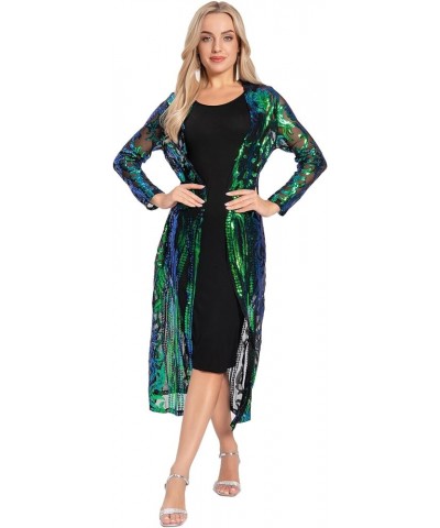 Women's Sparkling Sequin 1920s Cover Up Loose Open Front Long Sleeve Cardigan Coat Dress for Evening Party A1 Green $20.11 Sw...