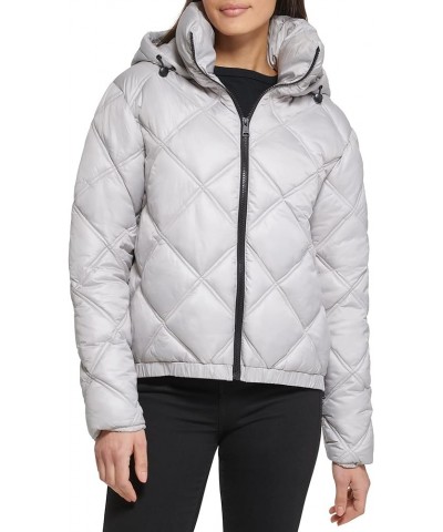 Women's Short Hooded Diamond Quilted Puffer Jacket Pearl $23.79 Jackets