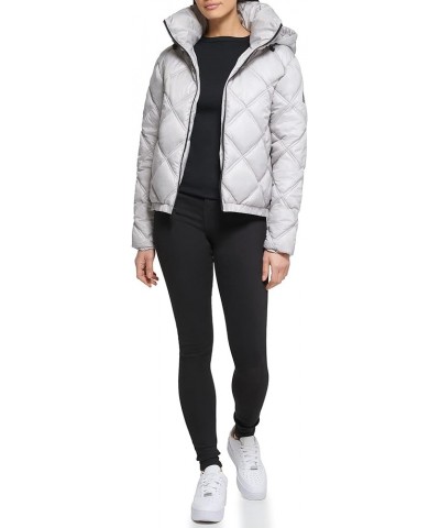 Women's Short Hooded Diamond Quilted Puffer Jacket Pearl $23.79 Jackets