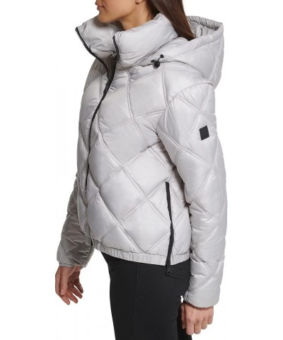 Women's Short Hooded Diamond Quilted Puffer Jacket Pearl $23.79 Jackets