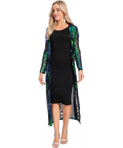 Women's Sparkling Sequin 1920s Cover Up Loose Open Front Long Sleeve Cardigan Coat Dress for Evening Party A1 Green $20.11 Sw...