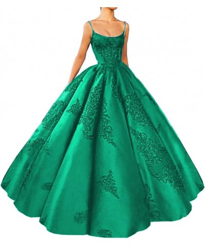 Women's Spaghetti Straps Quinceanera Embroidery Long Ball Gown Green $45.51 Dresses