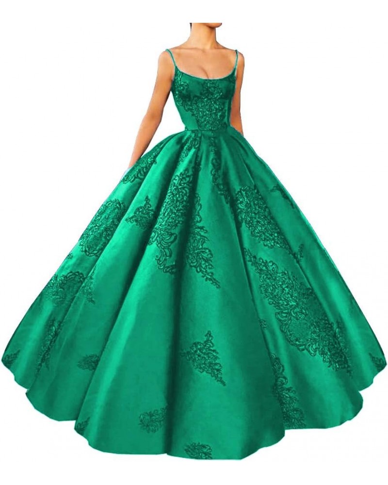 Women's Spaghetti Straps Quinceanera Embroidery Long Ball Gown Green $45.51 Dresses