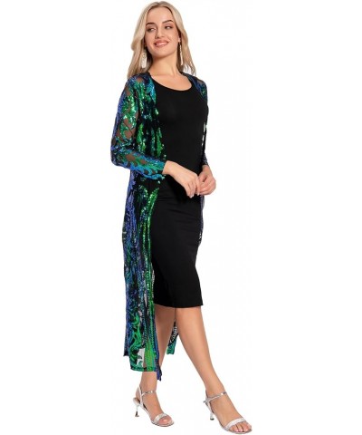 Women's Sparkling Sequin 1920s Cover Up Loose Open Front Long Sleeve Cardigan Coat Dress for Evening Party A1 Green $20.11 Sw...