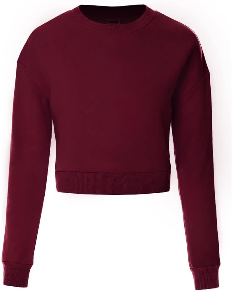 Women's Fleece Long Sleeve Crewneck Cropped Sweatshirt Tops Cropped Burgundy $13.89 Hoodies & Sweatshirts