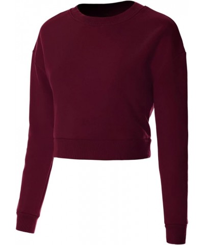 Women's Fleece Long Sleeve Crewneck Cropped Sweatshirt Tops Cropped Burgundy $13.89 Hoodies & Sweatshirts