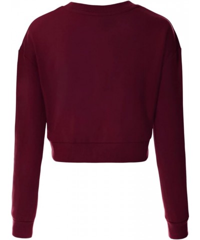 Women's Fleece Long Sleeve Crewneck Cropped Sweatshirt Tops Cropped Burgundy $13.89 Hoodies & Sweatshirts