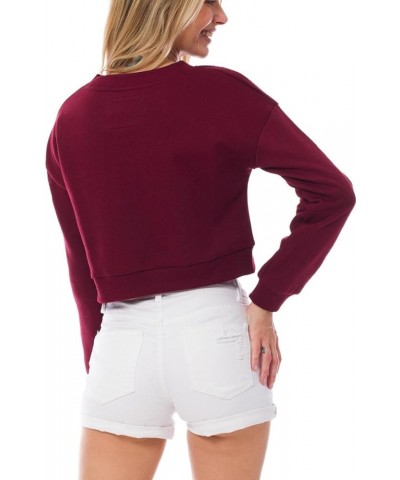 Women's Fleece Long Sleeve Crewneck Cropped Sweatshirt Tops Cropped Burgundy $13.89 Hoodies & Sweatshirts