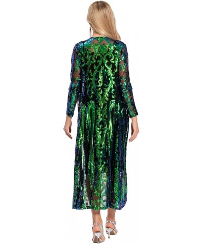 Women's Sparkling Sequin 1920s Cover Up Loose Open Front Long Sleeve Cardigan Coat Dress for Evening Party A1 Green $20.11 Sw...