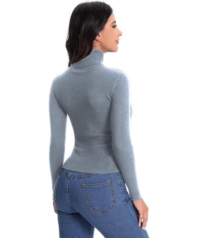 Women's Mock Neck Long Sleeve Tee Basic Slim Fit Ribbed Knit T Shirt Tops Solid Dusty Blue $14.83 T-Shirts