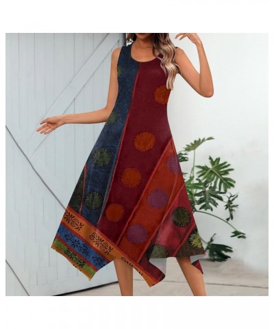 Summer Dresses for Women 2024 Round Neck Sleeveless Casual Dress Print Irregular Hem Midi Dresses Tank Daily Dresses 3-red $5...