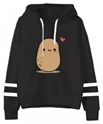 Womens Potato Graphic Drawstring Hooded Sweatshirt Casual Long Sleeve Pullover Lightweight Cozy Tops Fall Black $7.19 Hoodies...