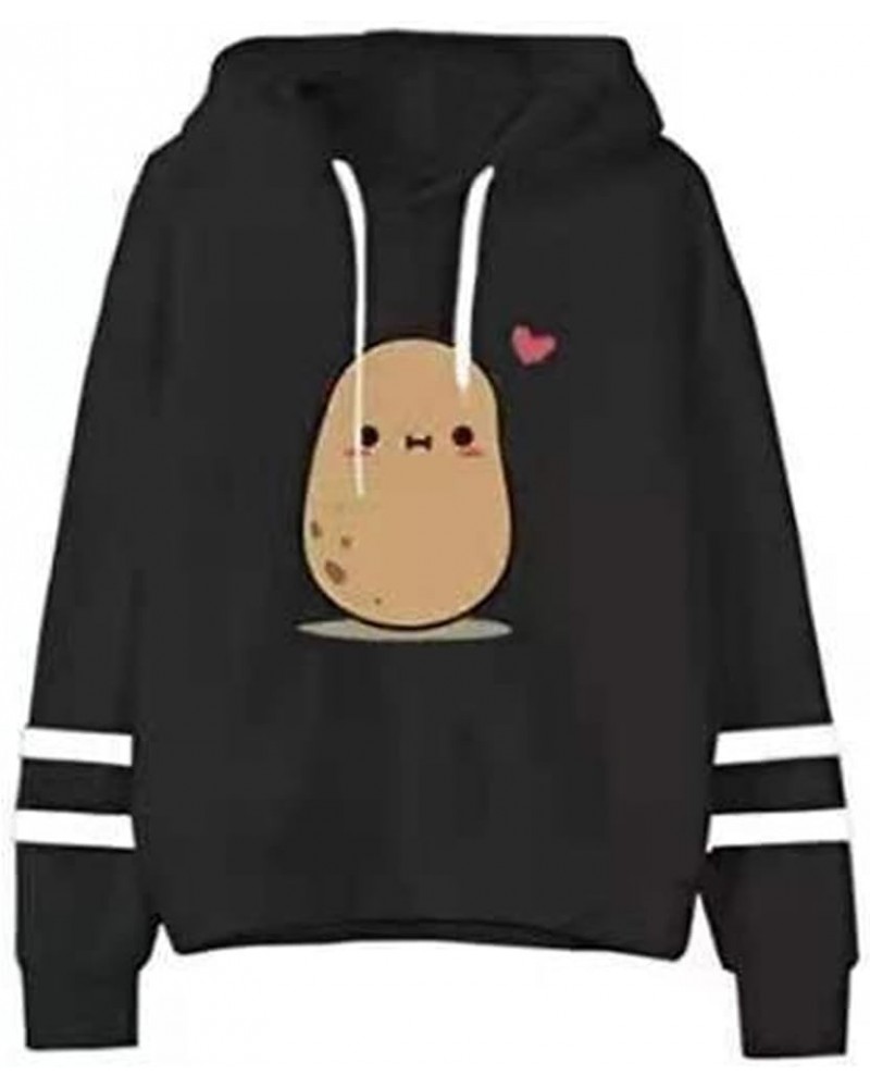 Womens Potato Graphic Drawstring Hooded Sweatshirt Casual Long Sleeve Pullover Lightweight Cozy Tops Fall Black $7.19 Hoodies...