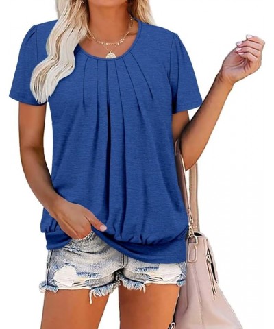 Womens Casual Short Sleeve Tunic Tops Scoop Neck T Shirts Summer Loose Fit Tunics E Blue $16.49 Tops