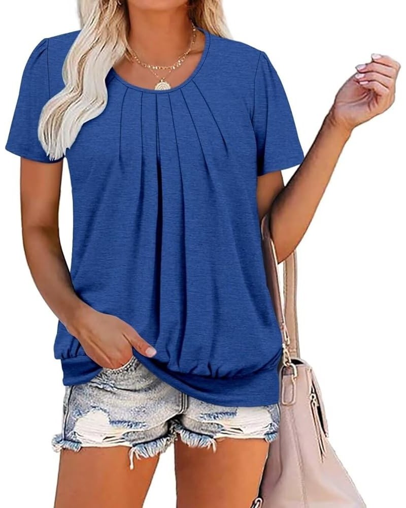 Womens Casual Short Sleeve Tunic Tops Scoop Neck T Shirts Summer Loose Fit Tunics E Blue $16.49 Tops