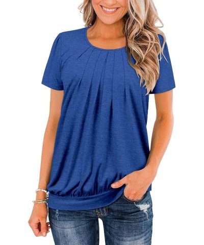 Womens Casual Short Sleeve Tunic Tops Scoop Neck T Shirts Summer Loose Fit Tunics E Blue $16.49 Tops