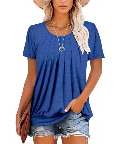 Womens Casual Short Sleeve Tunic Tops Scoop Neck T Shirts Summer Loose Fit Tunics E Blue $16.49 Tops