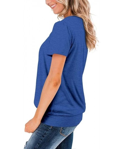 Womens Casual Short Sleeve Tunic Tops Scoop Neck T Shirts Summer Loose Fit Tunics E Blue $16.49 Tops