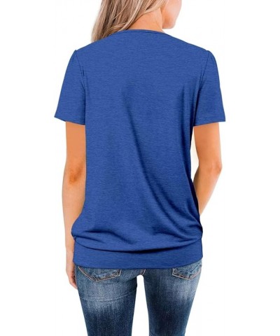 Womens Casual Short Sleeve Tunic Tops Scoop Neck T Shirts Summer Loose Fit Tunics E Blue $16.49 Tops