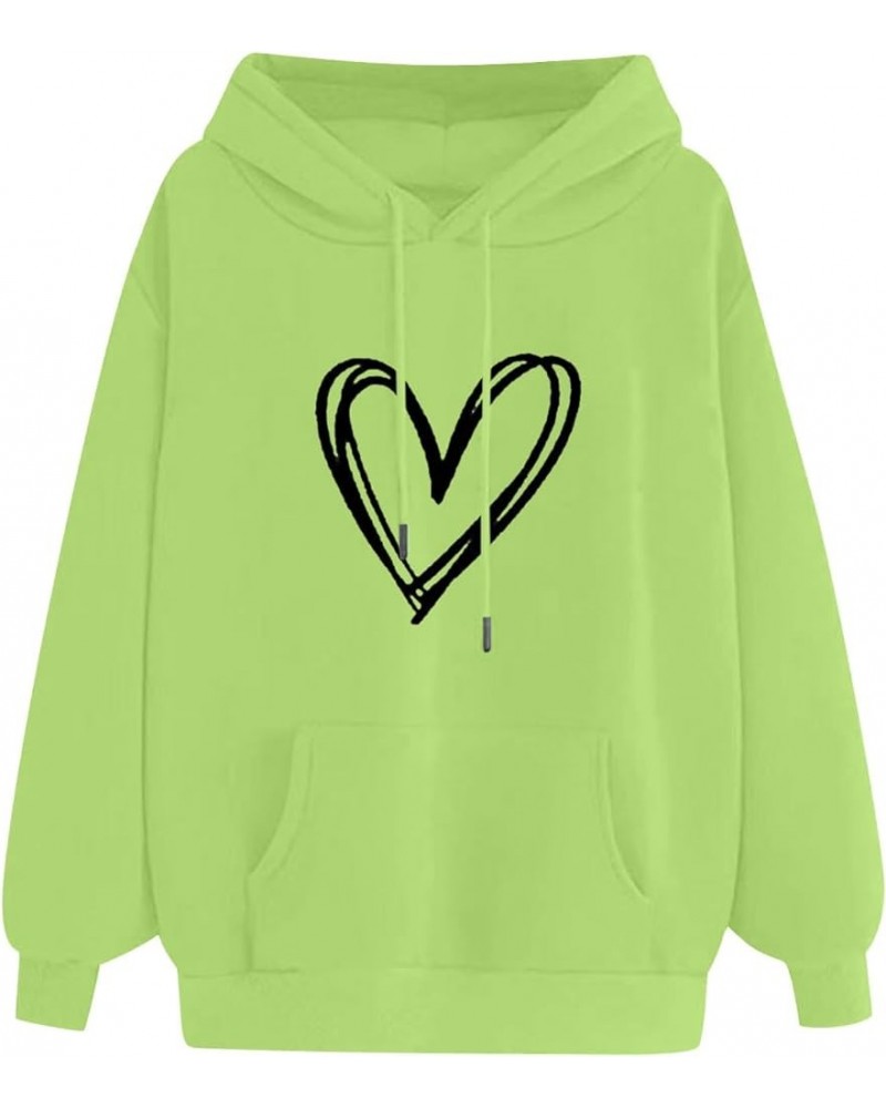 Womens Heart Print Hoodies Casual Plus Size Long Sleeve Hooded Sweatshirts Oversized Graphic Cute Preppy Clothes 17 Green $6....