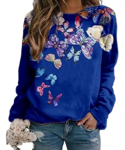 Women's Flower Landscape Print Long Sleeve Sweatshirt Crewneck Casual Floral Graphic Pullover Tops Color 94-bu Royal Blue $12...