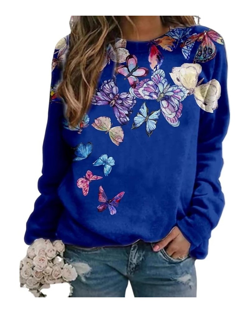 Women's Flower Landscape Print Long Sleeve Sweatshirt Crewneck Casual Floral Graphic Pullover Tops Color 94-bu Royal Blue $12...