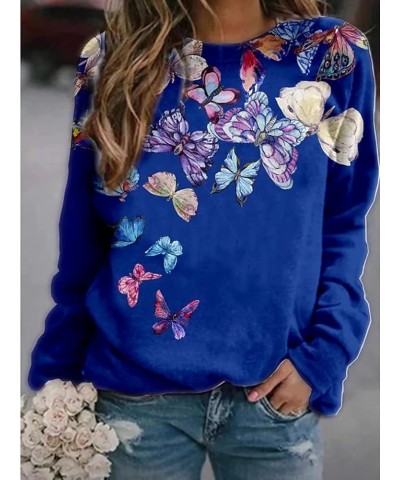 Women's Flower Landscape Print Long Sleeve Sweatshirt Crewneck Casual Floral Graphic Pullover Tops Color 94-bu Royal Blue $12...