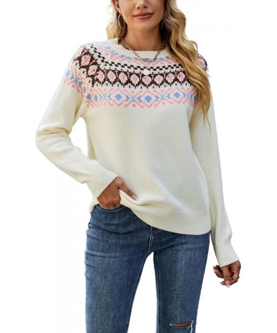 Fair Isle Sweater Women Fall Vintage Sweater Nordic Style Jumper Casual Loose Thick Needle Thick Jacquard Sweater Ethnic Prin...