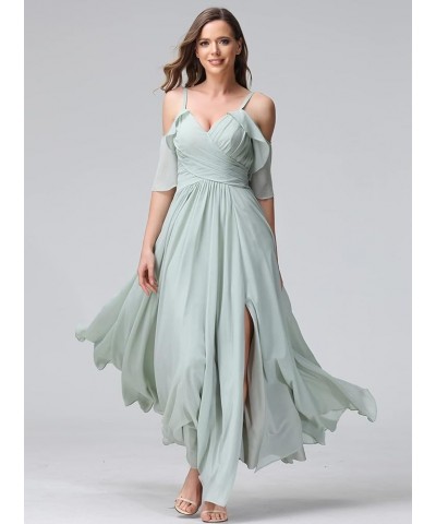 Women's Long Spaghetti Straps Bridesmaid Dress with Slit Off Shoulder Chiffon Formal Party Gowns MDPM128 Pool $33.60 Dresses